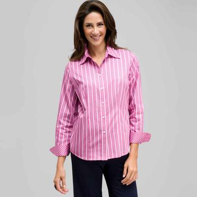 ポットドットカフストライプボタンダウン